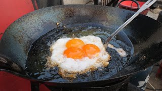 triple duck egg! fried basil meat rice  thai street food