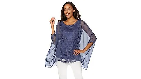 Colleen Lopez Chiffon Poncho Top with Embroidery
