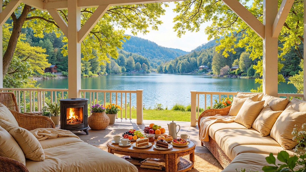 Cozy Spring Porch Ambience 🌿 | Relaxing Piano Music, Crackling ...