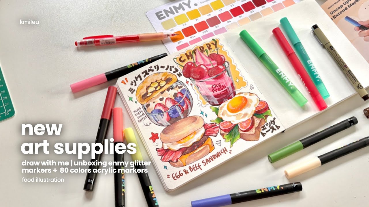 ˚ new art supplies - unboxing enmy glitter + 80 colors acrylic markers ...