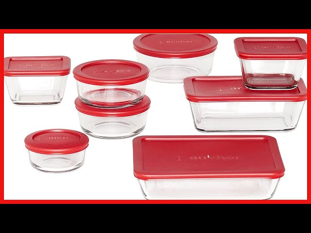 Anchor Hocking Classic Glass Food Storage Containers with Lids, Red,  16-Piece Set