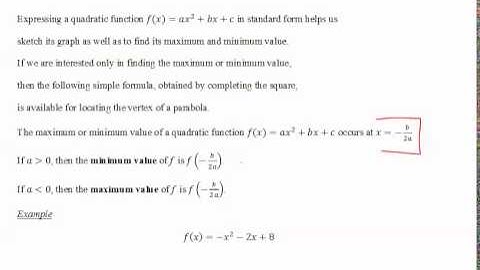 Maximum and Minimum Values of Quadratic Functions