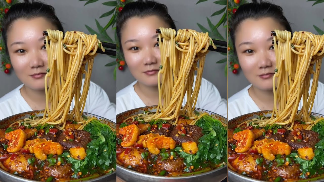 Yummy #29 ,Chinese mukbang, huge Spicy Noodles feast! 🍜 & Dumpling Soup 🍲😋