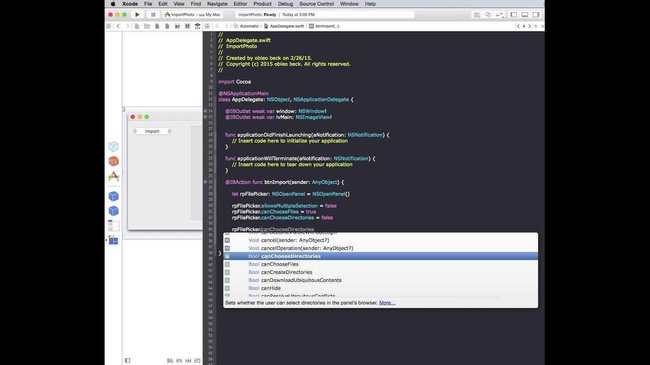 Swift for cocoa importing files with open panel - YouTube