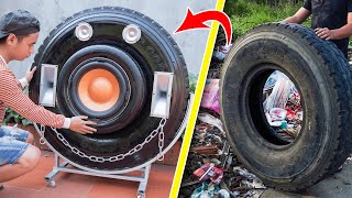 Recycle tire into Giant Speaker | #Shorts