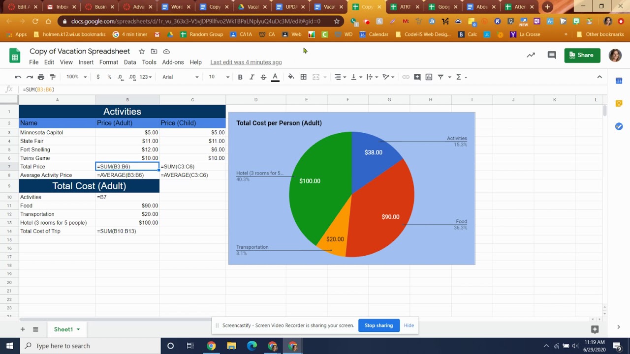 Vacation CostsGoogle Sheets YouTube