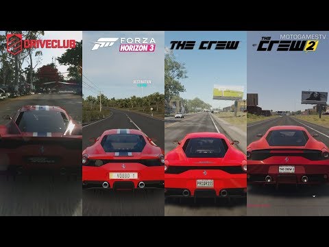 DriveClub Vs Forza Horizon 3 Vs The Crew Vs The Crew 2 - Ferrari 458 Speciale Sound Comparison