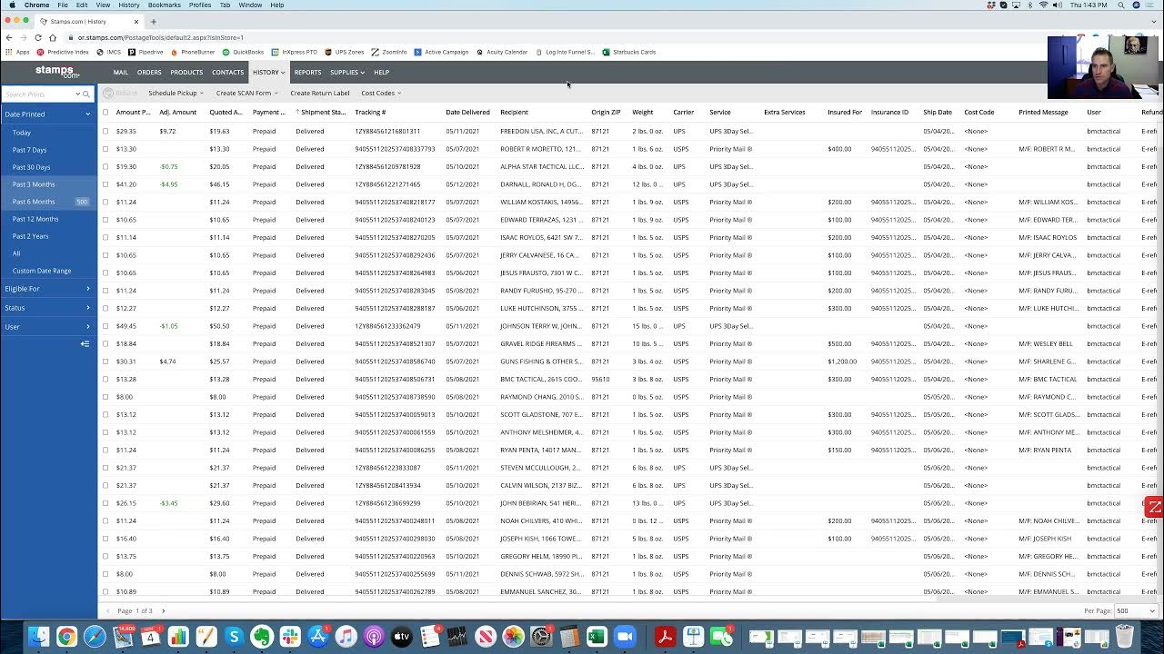 Instructions to download shipping history from YouTube