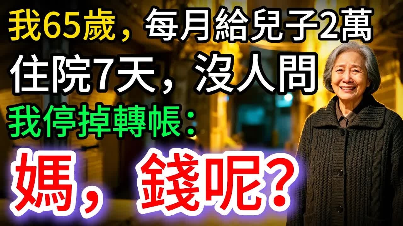 我65歲，住院躺7天沒人問，我停掉每月給兒子2萬，他反問：媽，錢呢？
