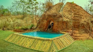 Dig a Cliff to Build the Amazing Natural Waterfall Bamboo Swimming Pool