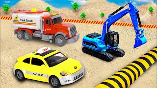 Crane Truck and construction vehicles rescue the train accident | Truck and Cars Story | Car toys