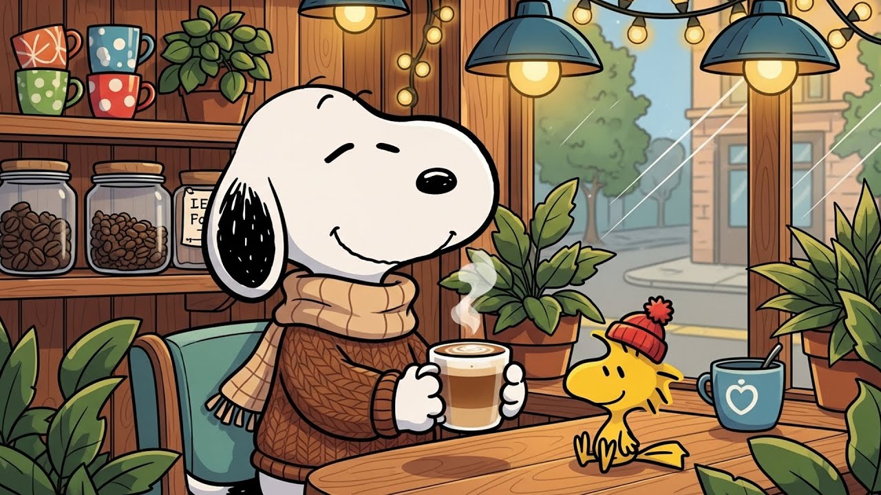 Accogliente bar invernale con Snoopy ☕Smooth Jazz per studio e lavoro ❄️ Calda atmosfera invernale