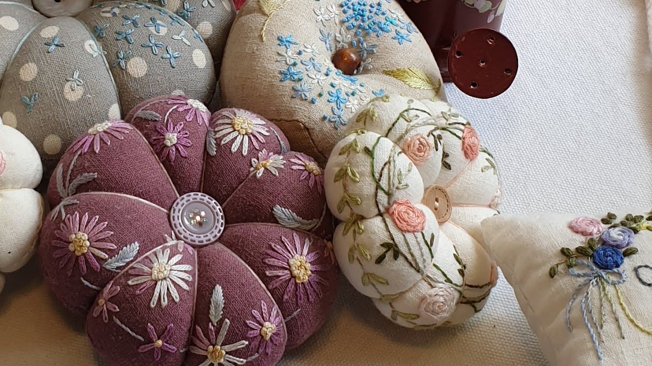 [호박핀쿠션만들기]과정, pumpkin  pin cushion ,embroidery,프랑스자수,needlework