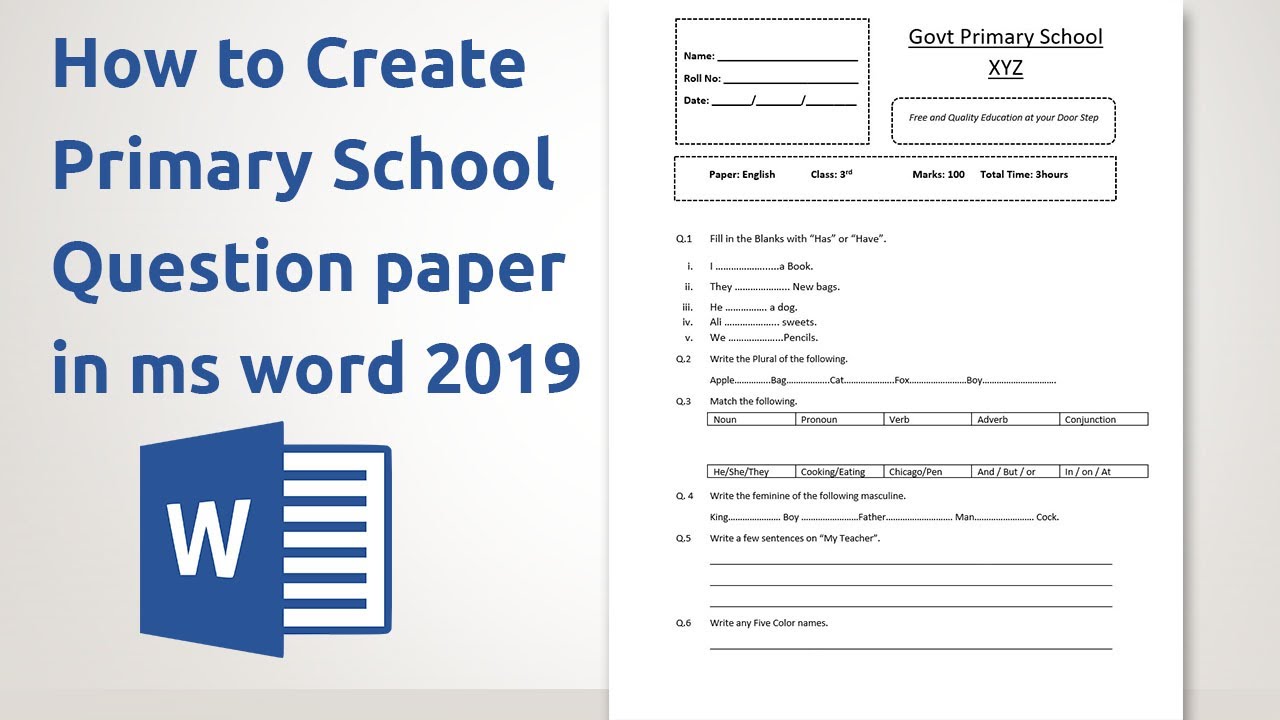 word question paper template