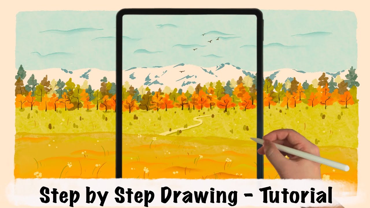Autumn Scene in Water Color iPad Procreate Drawing - Step by Step ...