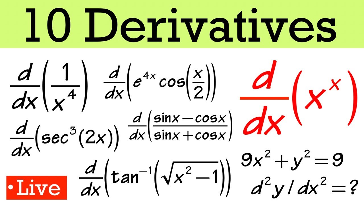 Calc 2 review: 10 derivative problems - YouTube