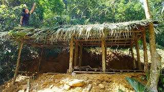 How To Make Kitchen With Tree, Palm Roof - Building Life Log Cabin House, Green Forest Life