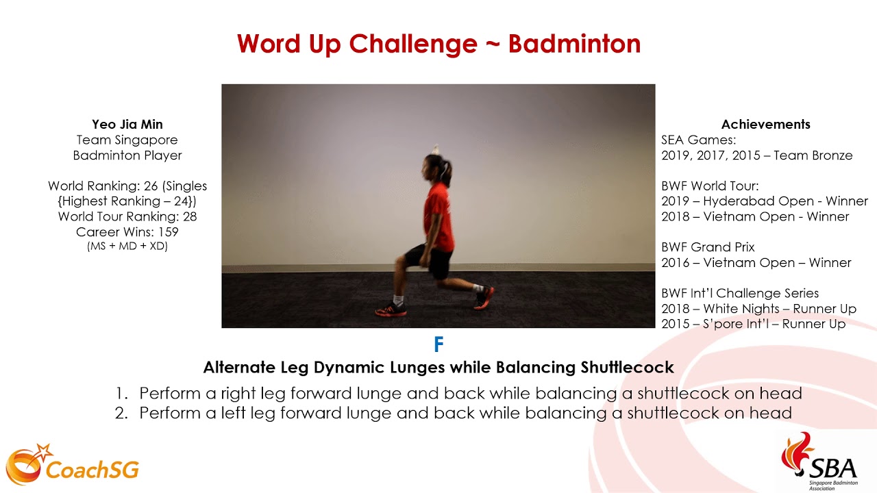 Dynamic Lnges F - Alternate Leg Dynamic Lunges while Balancing Shuttlecock - YouTube
