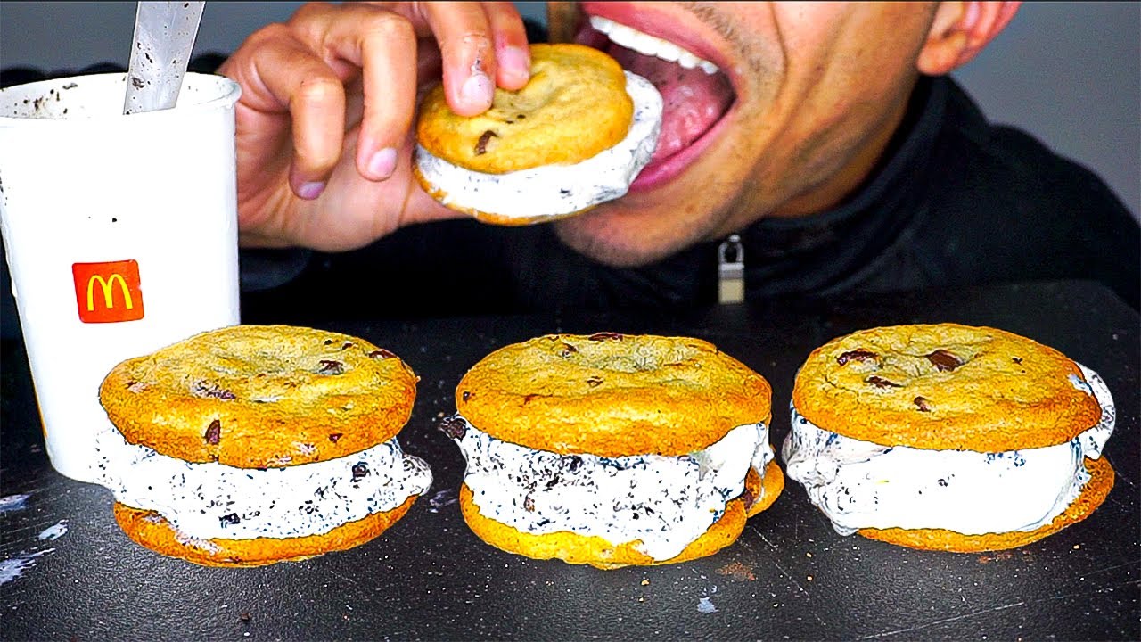 MCDONALD'S ICE CREAM SANDWICHES EATING OREO MCFLURRY COOKIES AND CREAM
