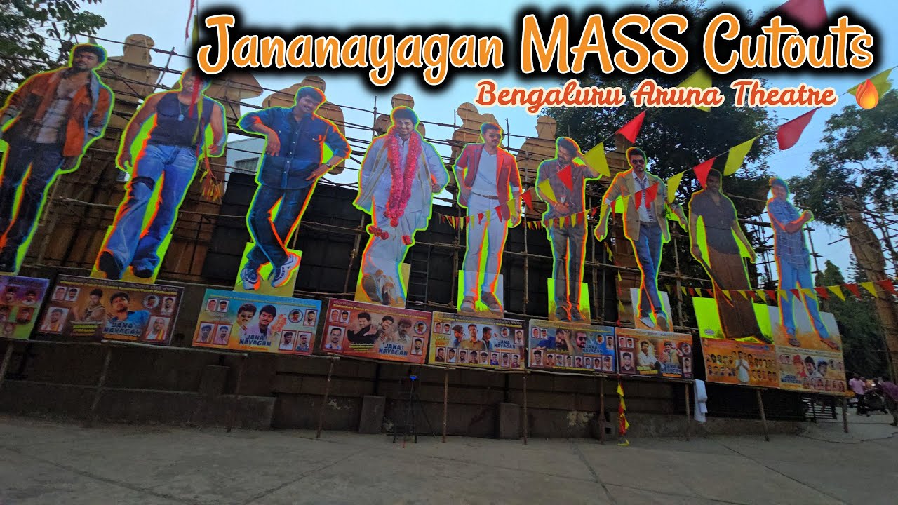 Jananayagan MASS Cutouts in Bengaluru Aruna Theatre 🔥 | Thalapathy Vijay Fans Celebration Vera Level