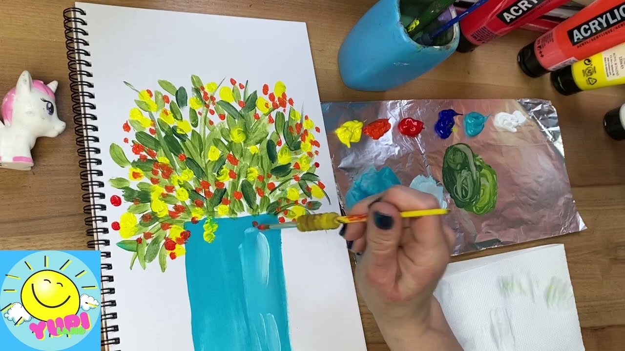 Πώς να ζωγραφίσω ένα βάζο με λουλούδια /Ανοιξιάτικες ζωγραφιες/ Νηπιαγωγείο - Δημοτικό