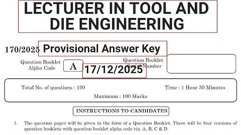 Kerala PSC #Provisional Answer Key(170/2025)#LECTURER IN TOOL AND DIE ENGINEERING GOVT POLYTECHNIC