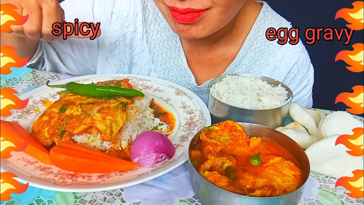 ASMR EATING SPICY 🔥EGG GRAVY WITH RICE, CRACKERS, SALAD|SPICY FOOD EATING SHOW|GDR ASMR 