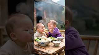 Chinese Twins Eating Dumplings