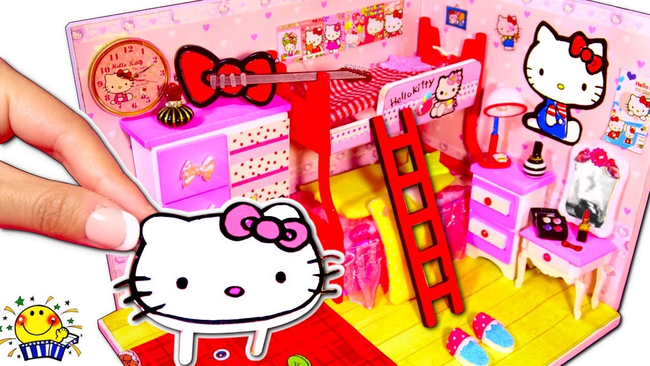 リカちゃん 手作りキティルーム メルちゃんと工作 可愛いハローキティリーメントでミニチュアお部屋をdiy Hello Kitty Miniature Doll House Youtube