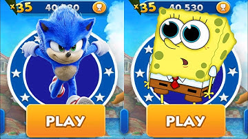 Sonic Dash vs SpongeBob Run -  Movie Sonic vs All Bosses All Characters Unlocked
