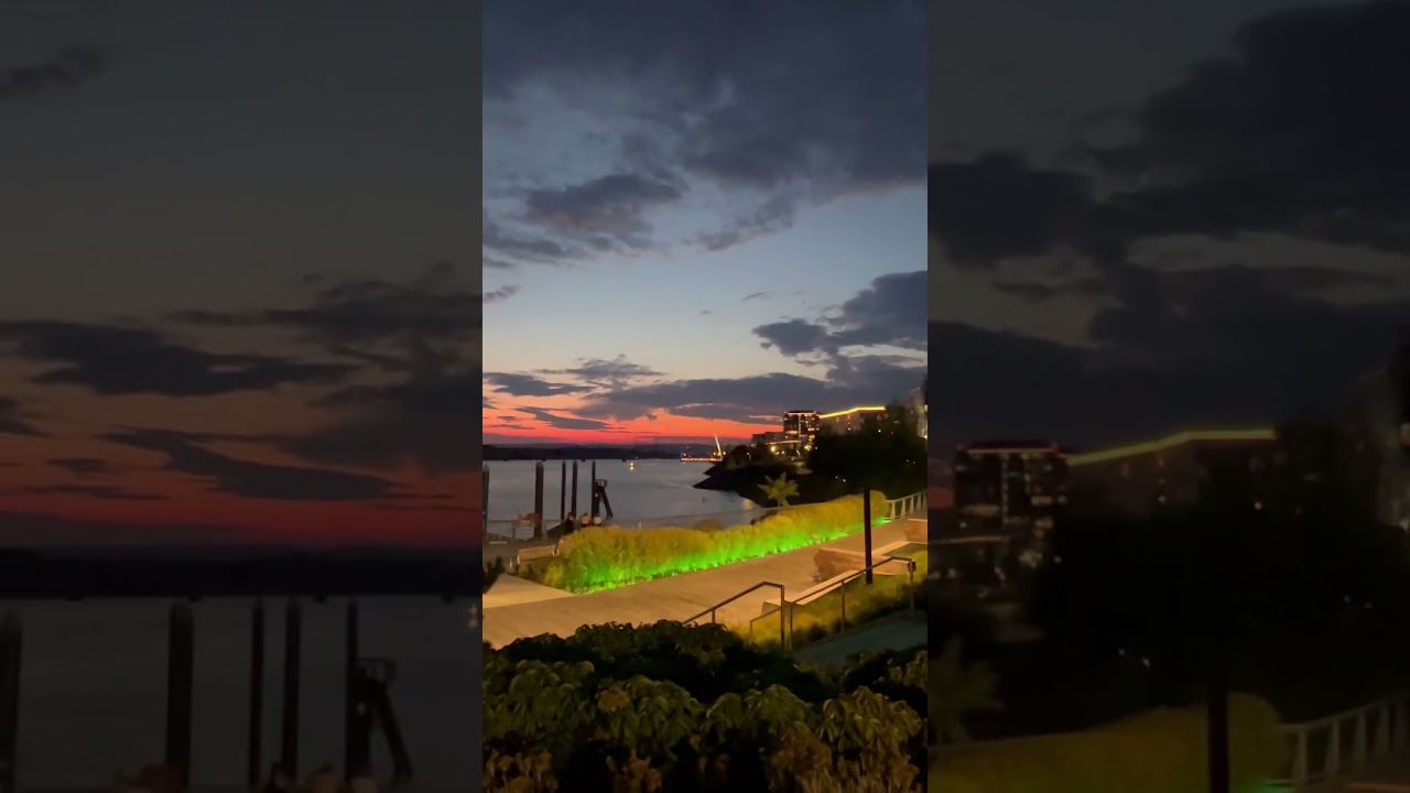 Waterfront Park Sunset with a Half Moon