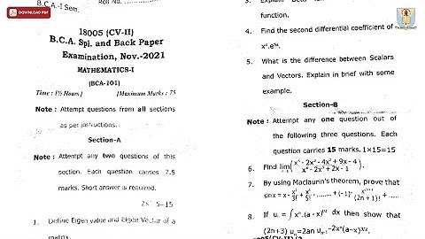 BCA 1ST SEM MATHEMATICS 1ST CV NOV 2021 | CCSU