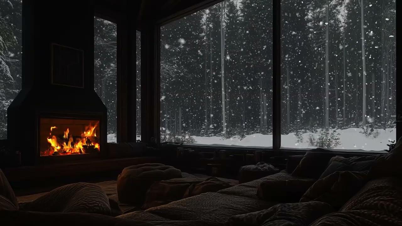 Cozy Cabin Evenings: Snowfall and Fireplace Sounds for Deep Sleep & Stress Relief