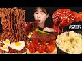 ASMR MUKBANG| 직접 만든 떡볶이 양념치킨 먹방 & 짜짜로니 & 레시피 BLACK BEAN NOODLES AND FRIED CHICKEN EATING
