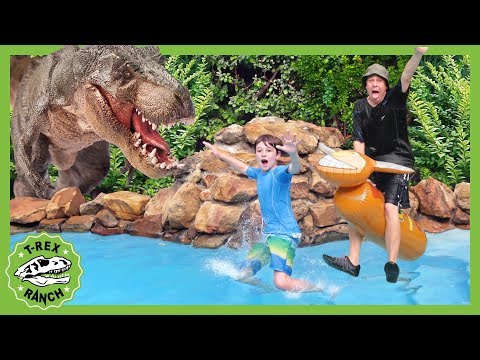 Giant T-Rex Dinosaur at the Pool! Dinosaurs for Kids Showdown with Water Inflatables & Bubble Toys Giant T-Rex Dinosaur at the Pool! Dinosaurs for Kids Showdown with Water Inflatables & Bubble Toys