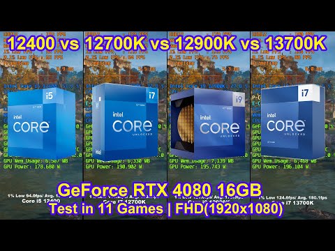 Intel i5 12400 vs i7 12700K vs i9 12900K vs i7 13700K + RTX 4080 - Test in 11 Games | FHD(1920x1080)