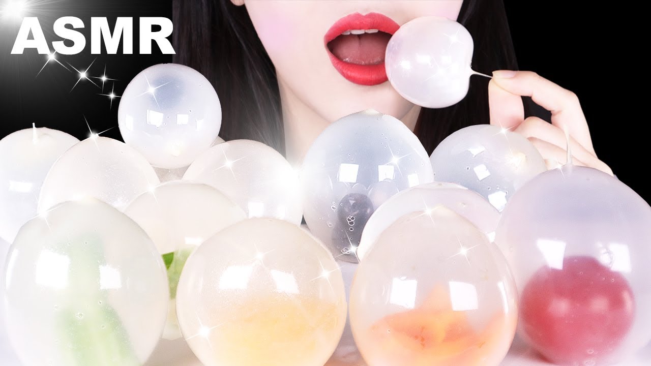 ASMR EDIBLE FRUITS BALLOON (NO SUGAR) *젤라틴 풍선(설탕 없이 만든 먹는풍선), 과일담은 풍선 먹방, JELATIN BUBBLES, MUKBANG