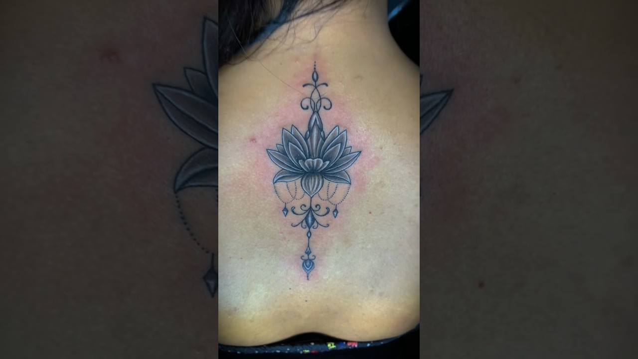 Ornamental Lotus Tattoo | Fine Line Back Tattoo Design 