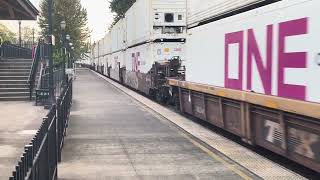 Union Pacific Intermodal Refrigerated ONE Double Stack Train Through Oregon City Amtrak Station 