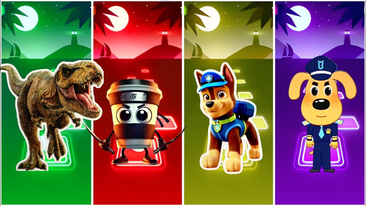 T-rex Dinasour 🆚 Ballerina Capuccino 🆚 Paw Patrol 🆚 Sherif Labrador | 🎯 in Tiles Hop EDM Rush🎶
