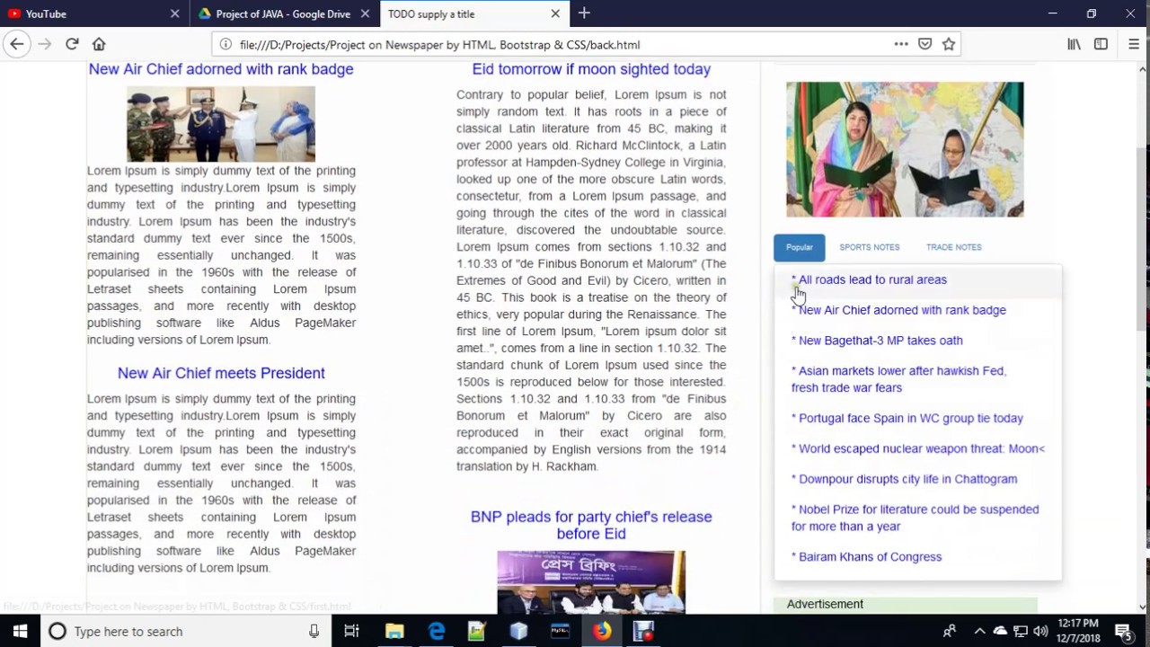 Newspaper website HTML Project , Bootstrap Project & CSS Project with ...
