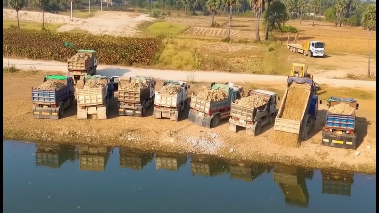 Operation Bulldozer Komatsu Creates New Land by Filling a Low Area