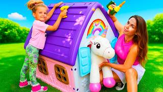 Maya y su mamá están construyendo una casa para un unicornio