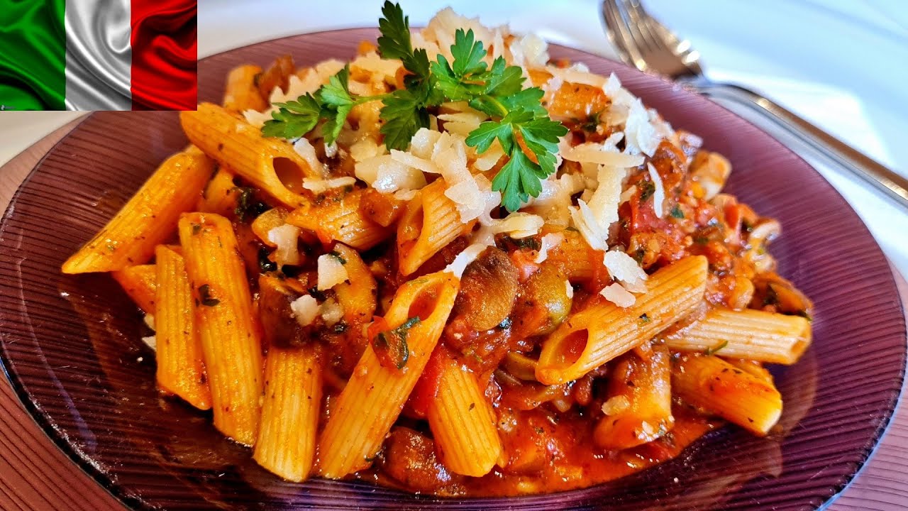 Gombás szalonnás paradicsomos penne zöld olívával @RezsóKonyha