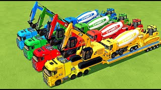 TRANSPORTING EXCAVATOR, MIXER TRUCK, BULLDOZER, POLICE CARS TO GARAGE WITH MAN TRUCK  FS22