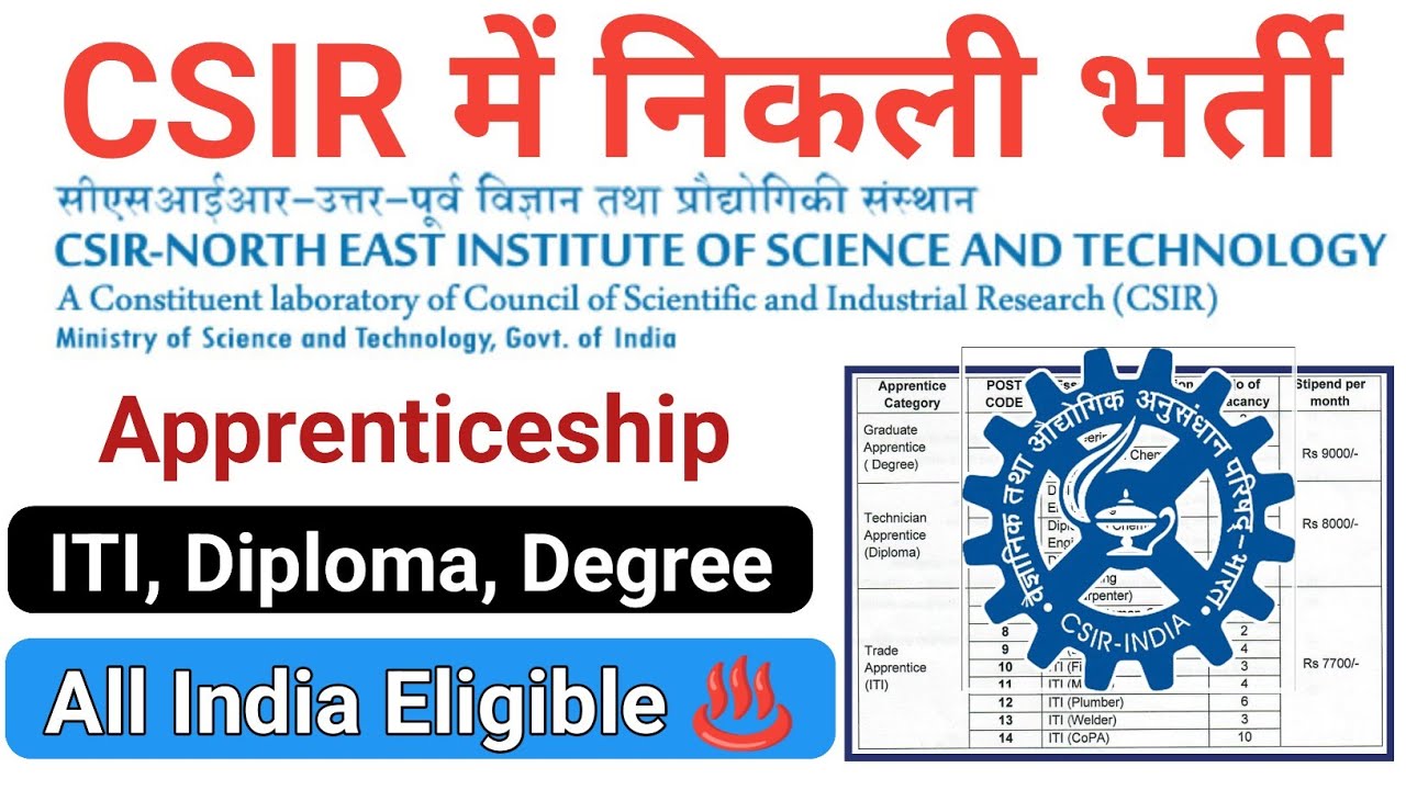 CSIR में निकली भर्ती|CSIR-NEIST Apprenticeship Recriument 2023| ITI ...
