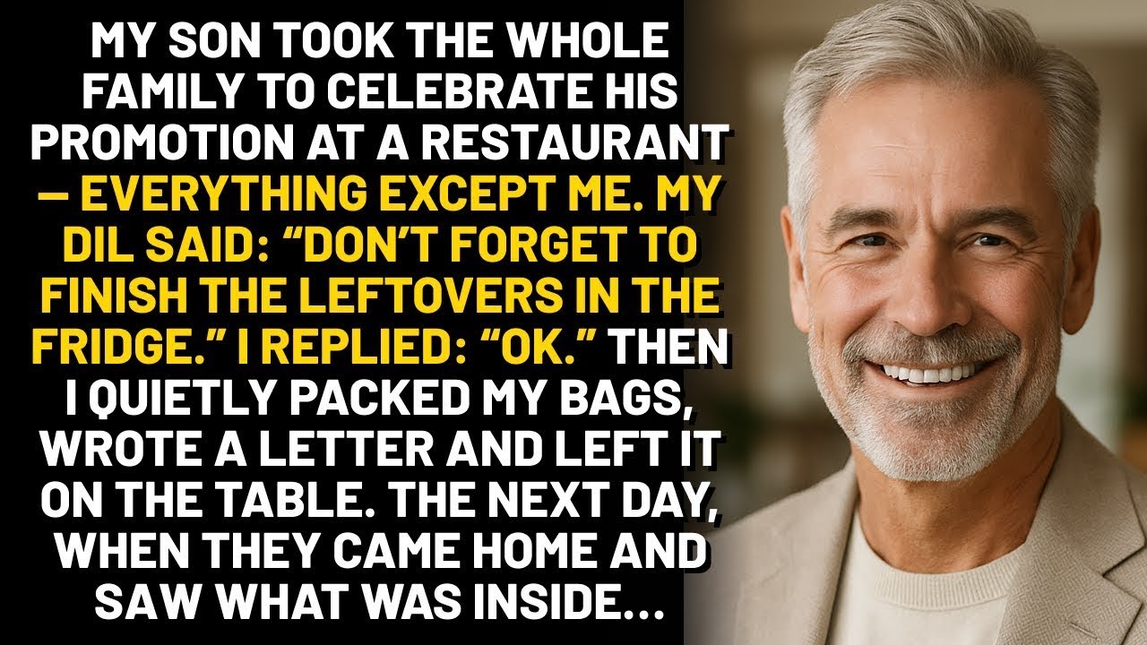 My son took the whole family to celebrate his promotion at a restaurant—everything except me