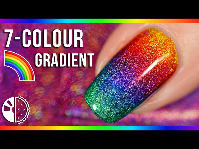 Rainbow Gradient Nail Art Using Linear Holo Polish