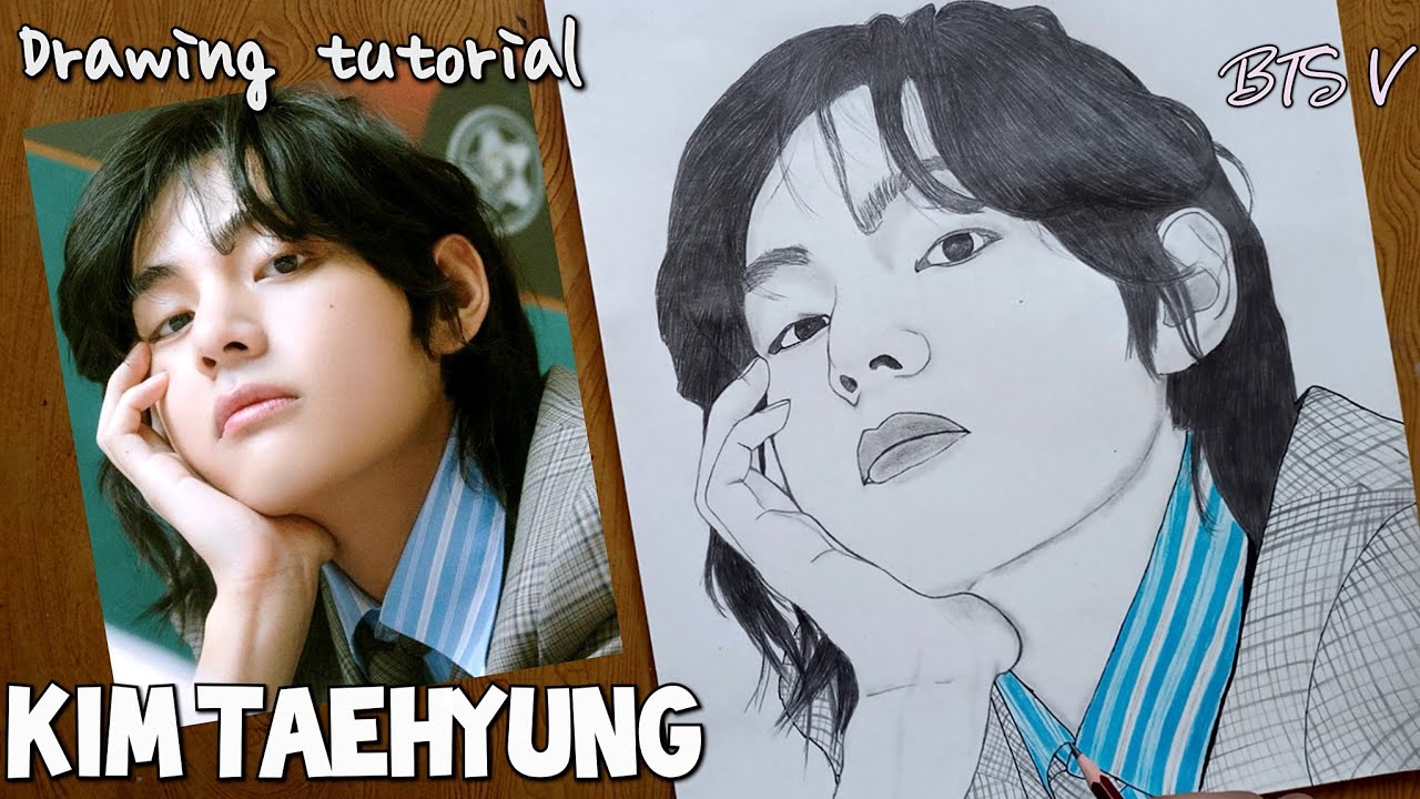 How to draw BTS V | Kim Taehyung sketch | BTS V drawing tutorial step ...