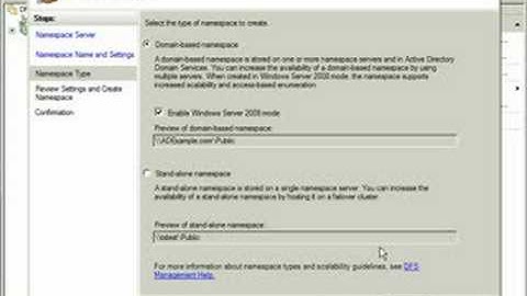 Configure DFS Namespace on Windows Server 2008